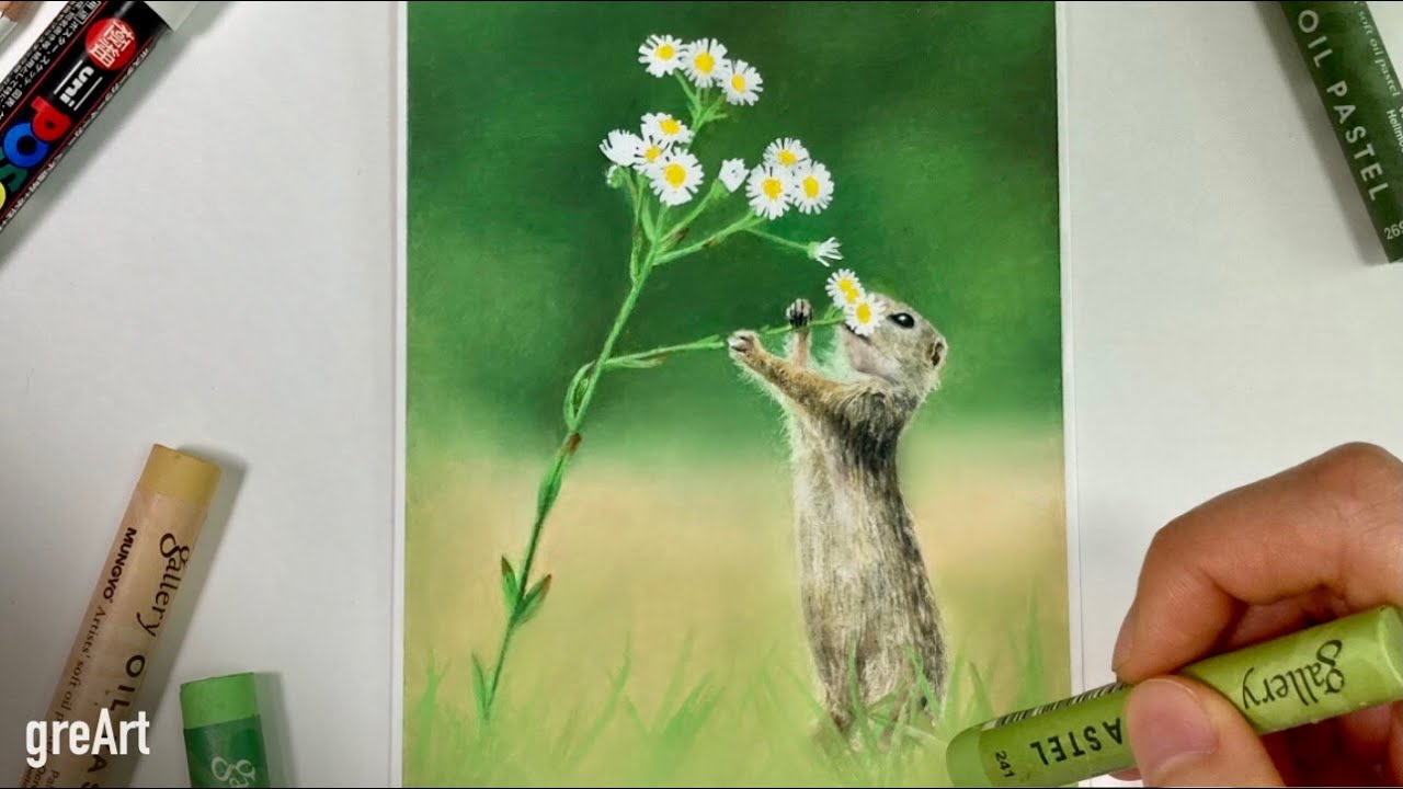 Oil pastel Drawing_A little forest 오일파스텔로 숲 속 작은동물 그리기