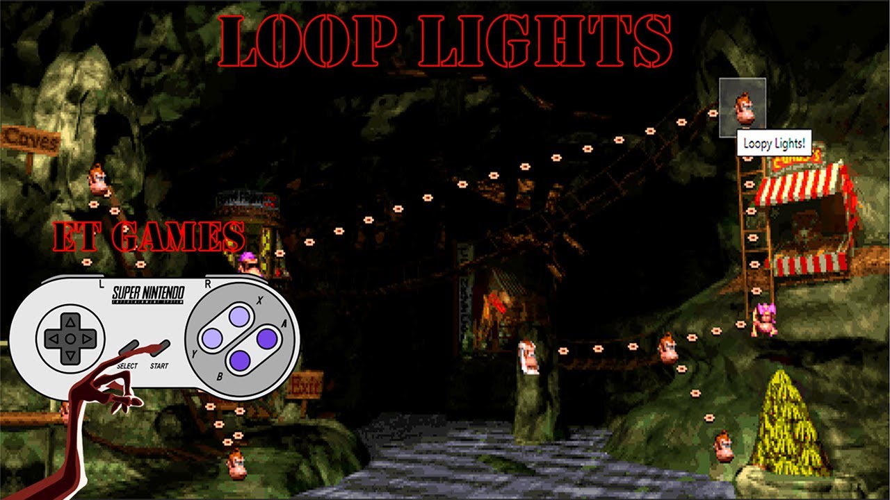 Donkey Kong Country 101% - Loopy Lights - COMPLETE MAPS WITH ALL ITEMS (COM TODOS OS ITENS)
