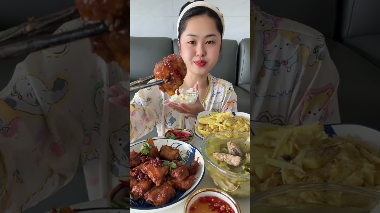 Cơm nhà 3 món, sườn rim hao cơm #dungthichan #mukbang #food 