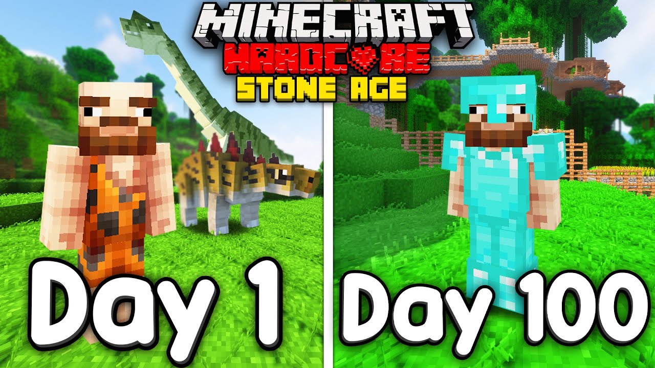 I Survived 100 Days Of Minecraft Hardcore In The STONE AGE!