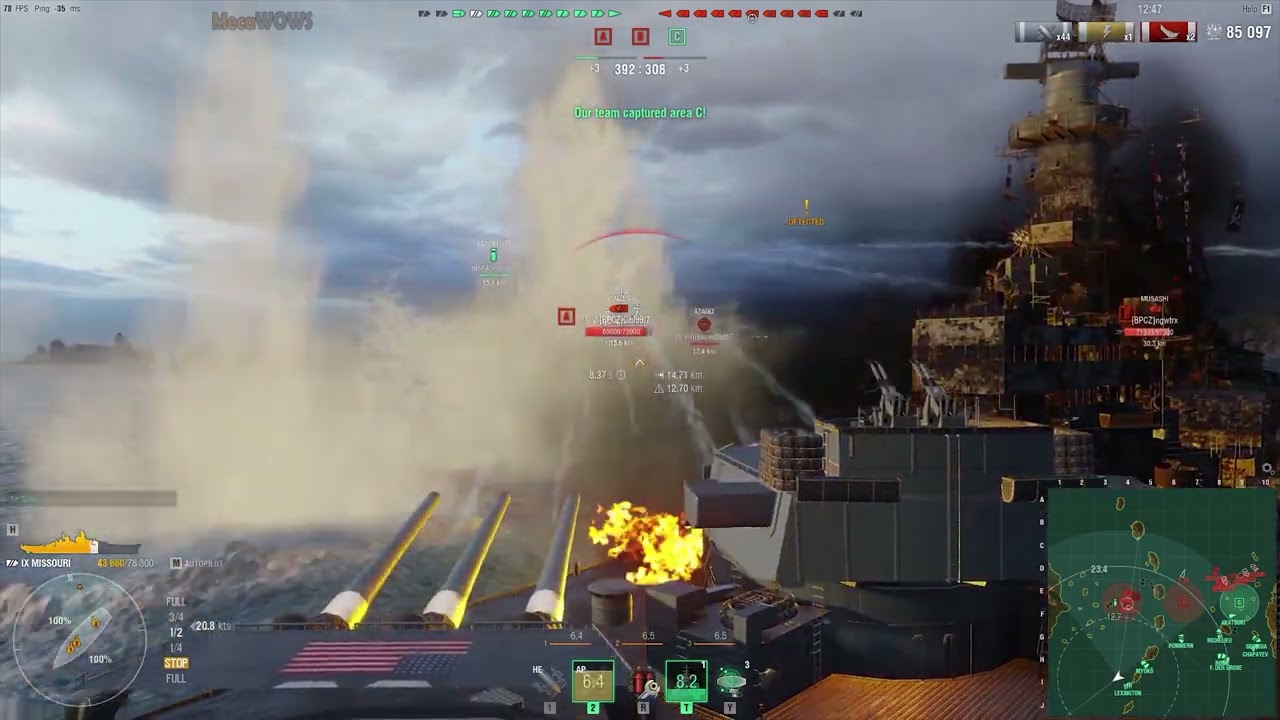 world of warships/ Missouri /10 Kills /5K Damage - Reply Gameplay 4k