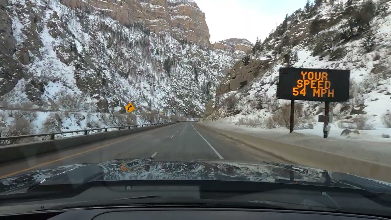 Driving I-70 West in Colorado, beautiful canyon.