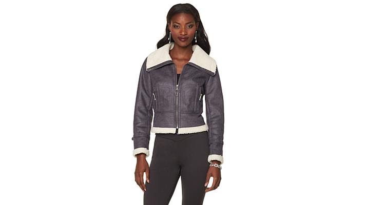 Serena Williams Faux Shearling Aviator Jacket