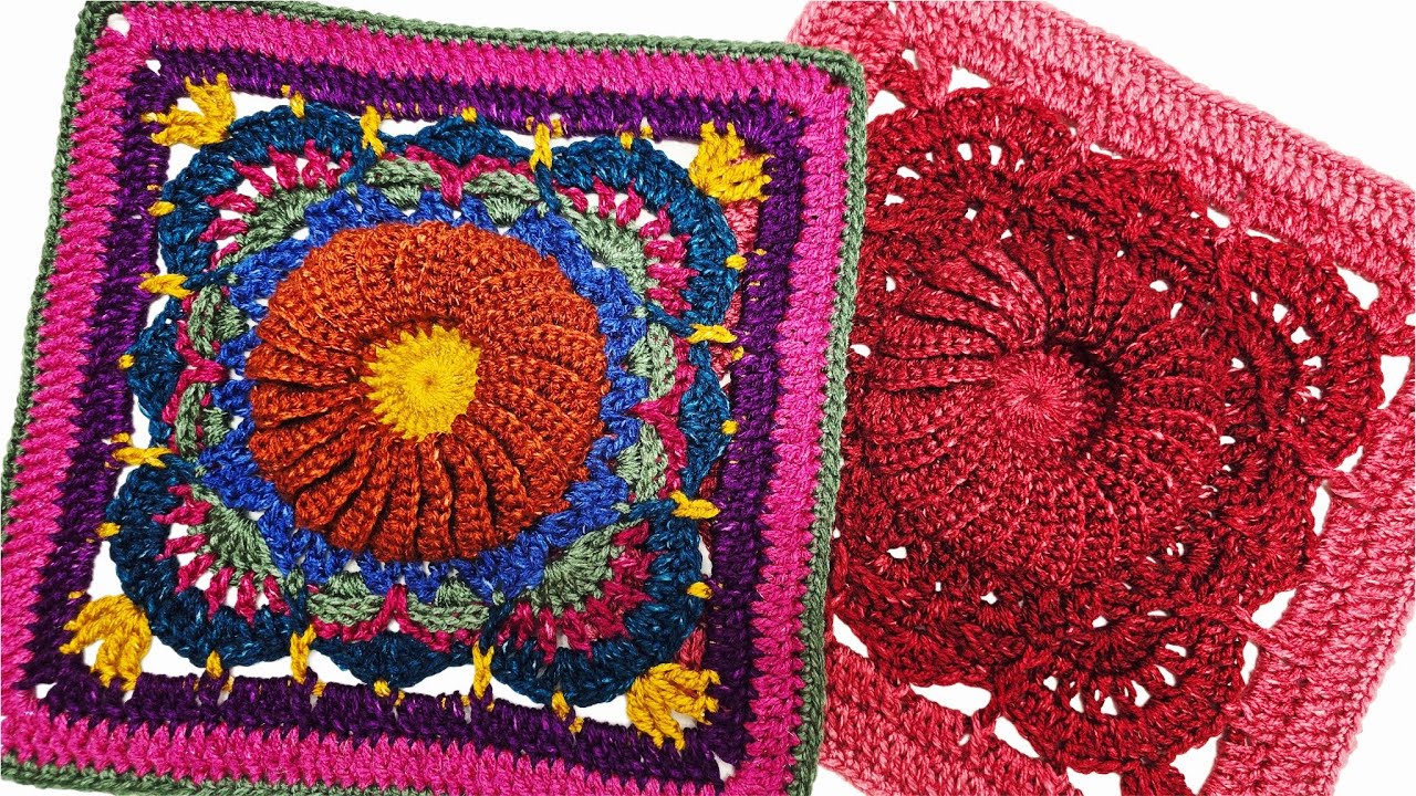 Learn To Crochet Tutorial - Easy Blanket Square Motif - 