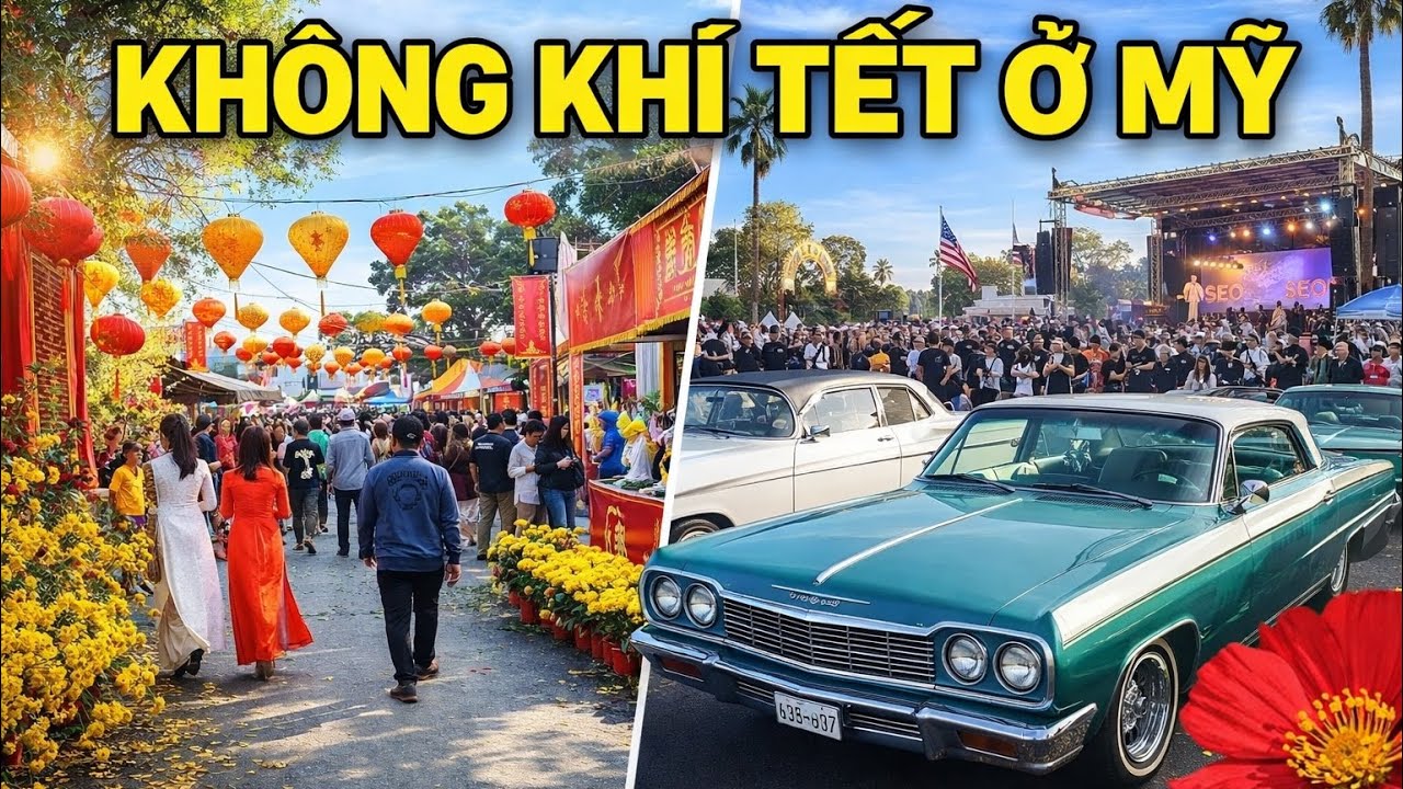 KHÔNG KHÍ TẾT Ở MỸ 2026 | Đường Hoa & Xe Cổ Quận Cam California. 