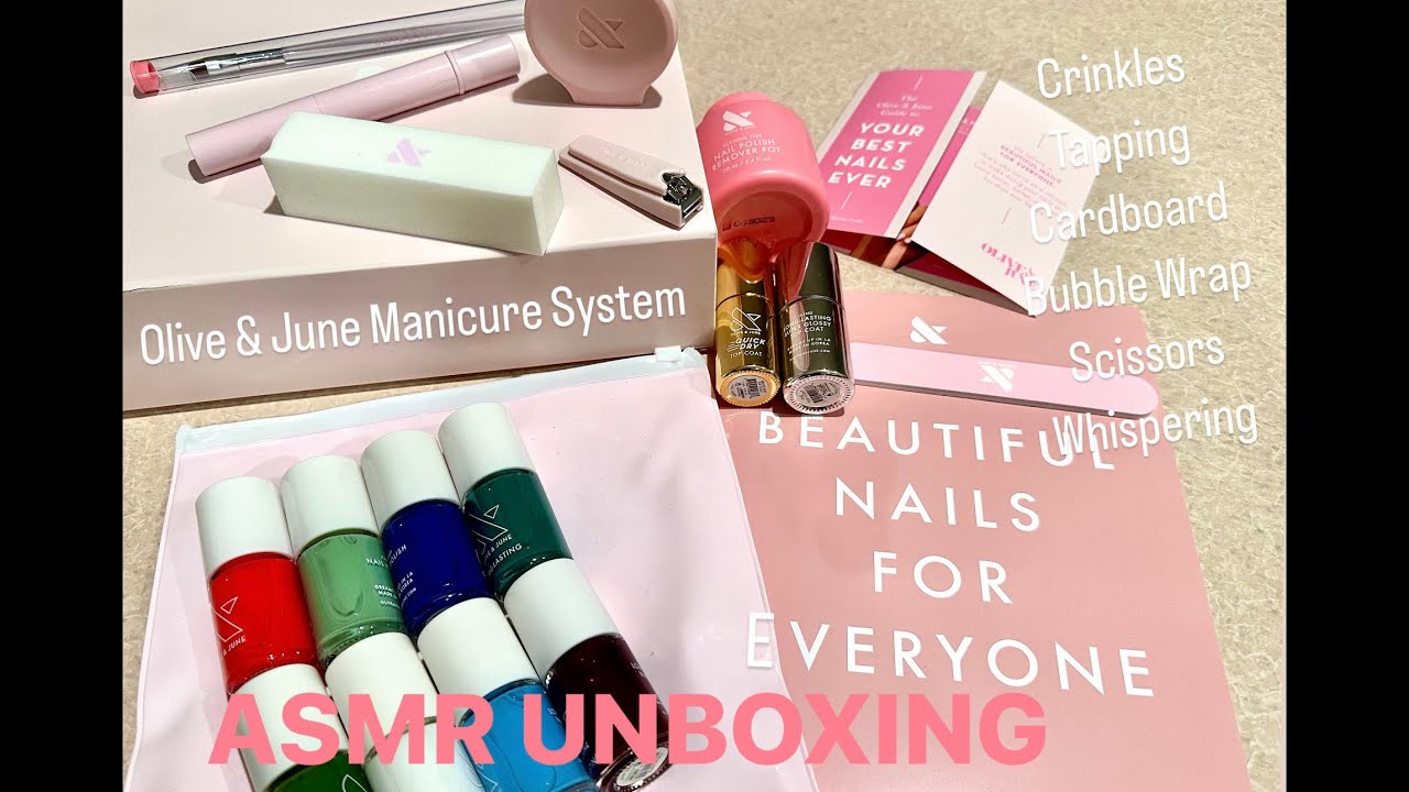 💅🏻ASMR Unboxing Olive & June Nail Polish & Manicure System | Tapping, Crinkles, Bubble Wrap 💅🏻