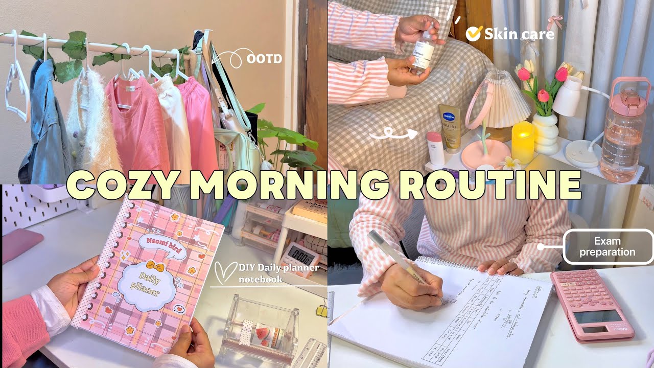 Cozy Morning Routine ✨☕🌿 + DIY Cute Daily Planner Notebook 📓🎀 | Student Aesthetic Vlog 💛✨