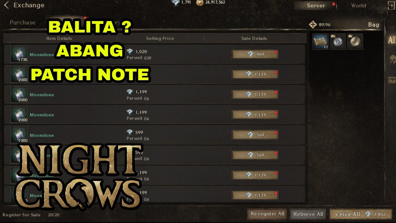 Night Crows - Abang Patch Note Lets G!