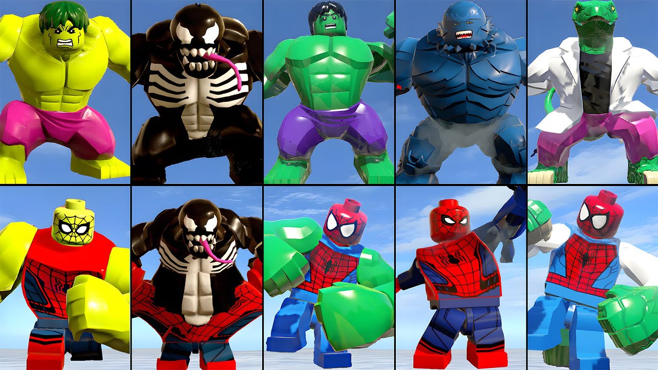 ALL Spider-Man to Hulk Transformations in LEGO Marvel Superheroes 1 & 2!