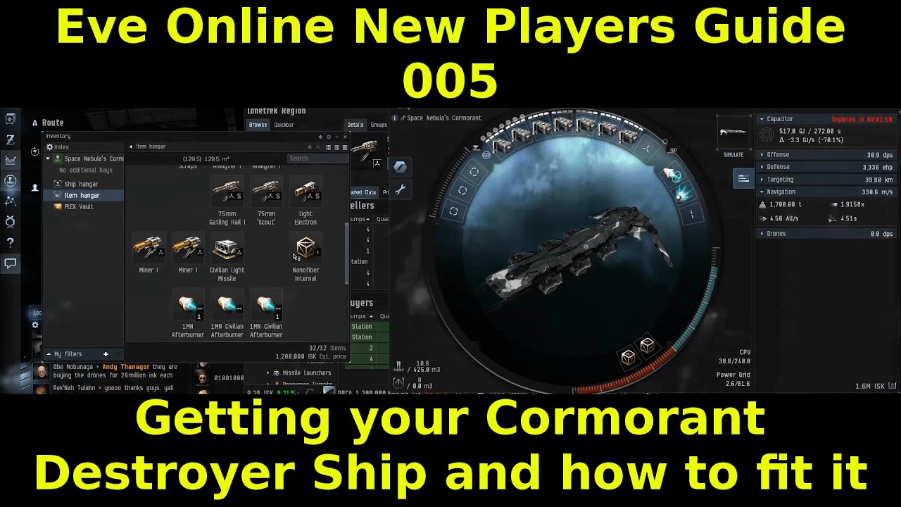 Eve Online New Players Guide 005 - Getting your Cormorant Destroyer Ship and how to fit the ship