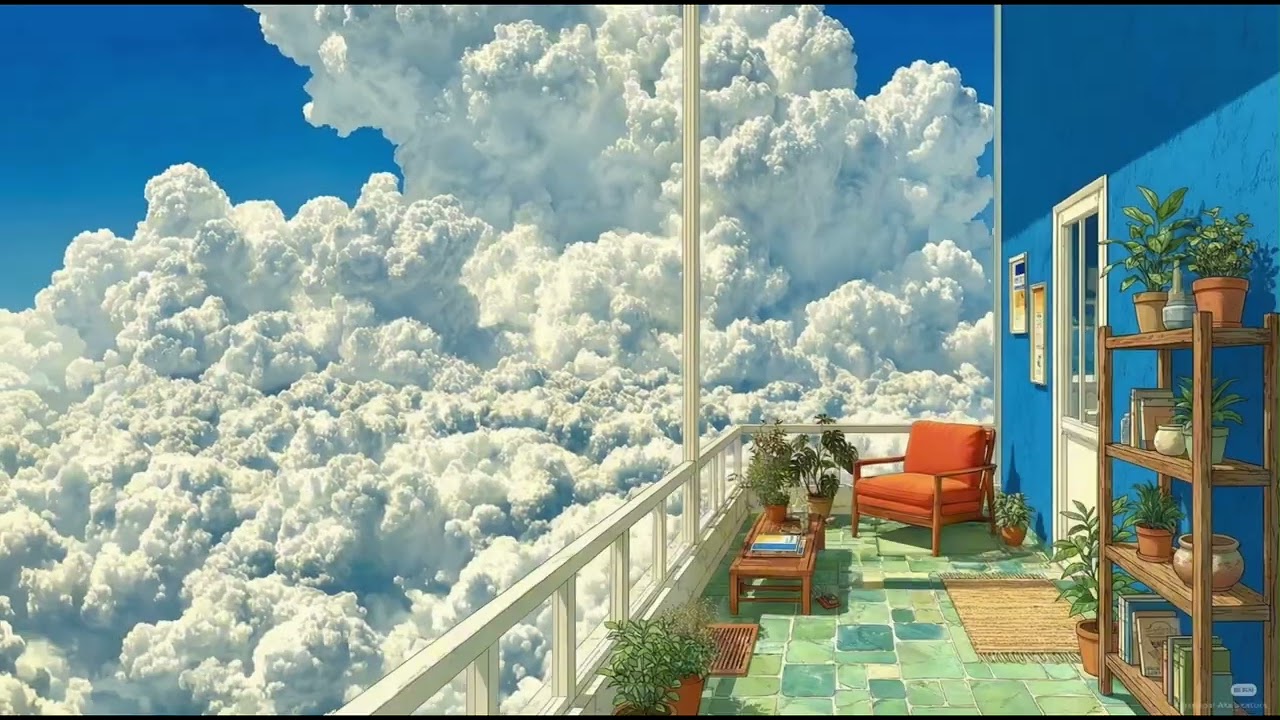 Dreamlike Balcony Above the Clouds in 4K | Surreal Calm Wall Art