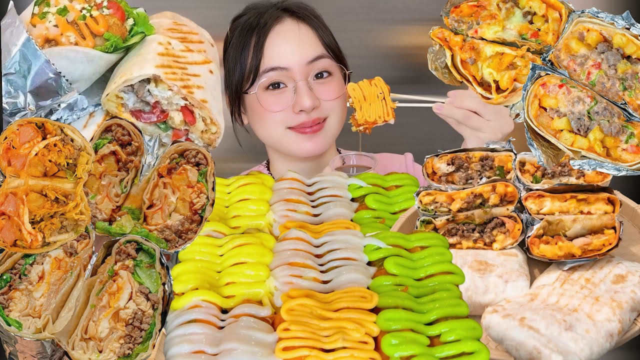 Mukbang Bánh Tacos Siêu To Khổng Lồ Full Topping Và Bánh Tráng Cuộn Sốt Bơ Full Topping Bếu Ngậy