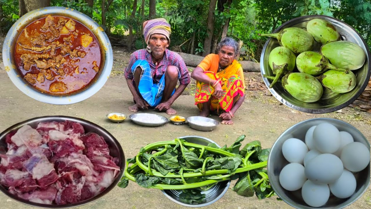 80years old grandma cooking MUTTON curry with EGG and eating || rural lifestyle of tribe people 