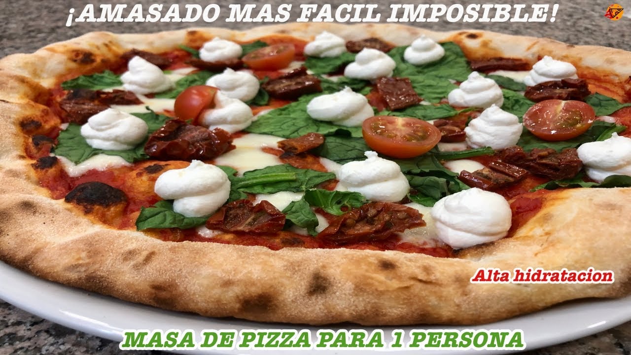 MASA DE PIZZA para 1 PERSONA, alta hidratacion, de 33 cm diametro l Receta facil, en la descripcion.