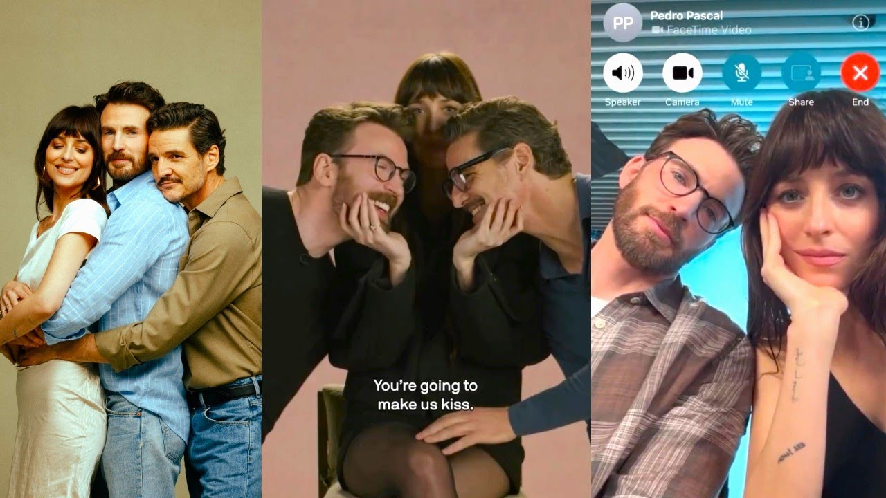 DAKOTA JOHNSON, CHRIS EVANS and PEDRO PASCAL promoting #Materialists ! 😍🎬