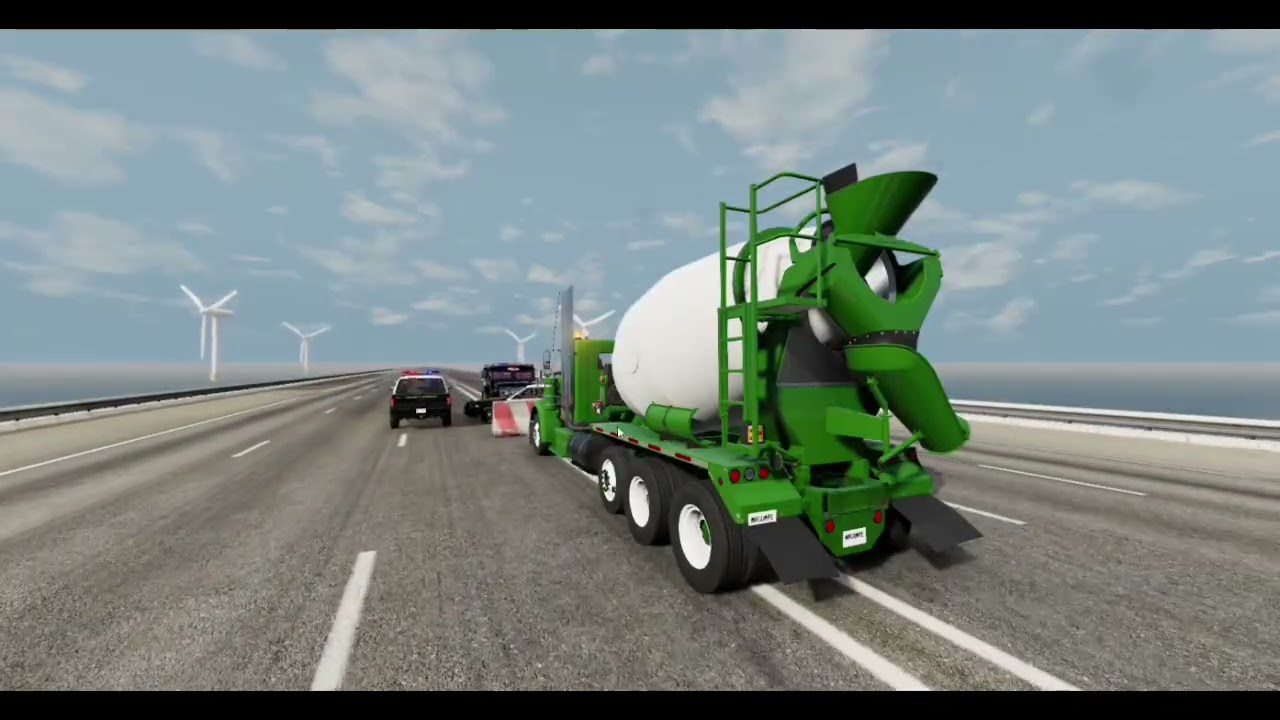 CEMENT TRUCKS VS CARS AND POLICE CARS