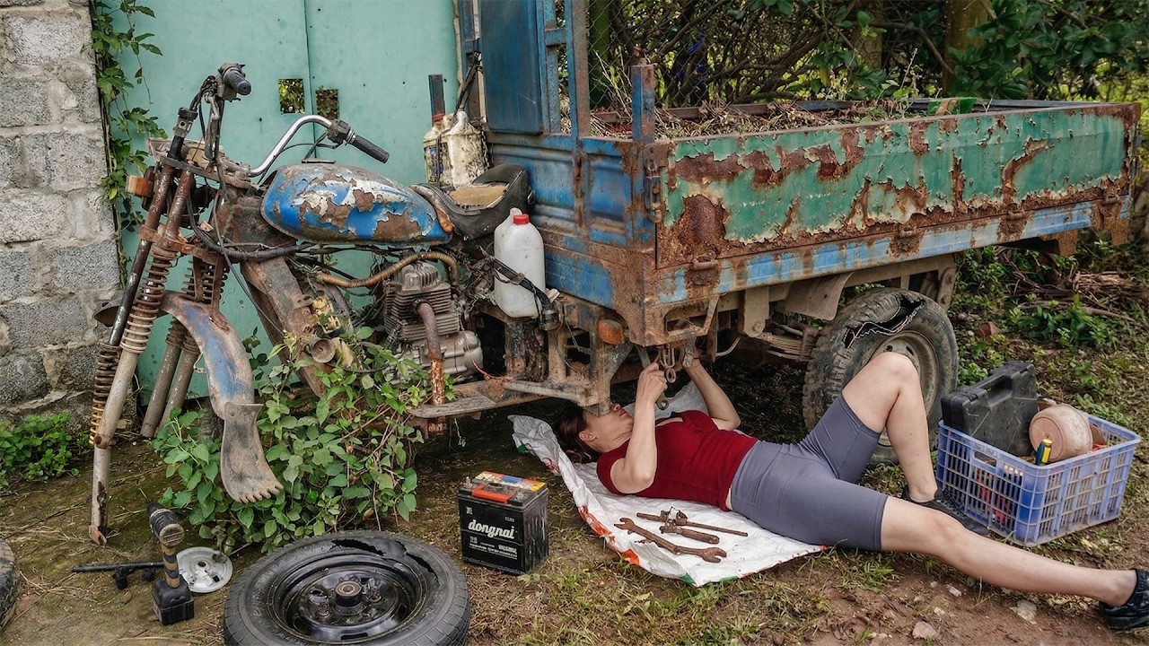 [TIMELAPSE] Genius Girl Repairs And Starts Up The Abandoned Tricycle On The Roadside