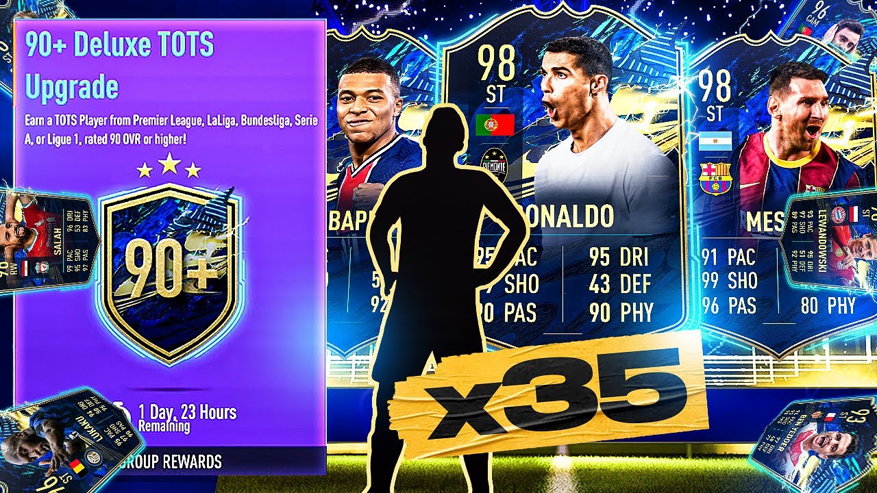 What do you get from 35 Guaranteed 90+ Ultimate TOTS Deluxe Packs?