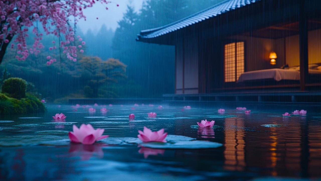 Peaceful Rainfall Over Lotus Lake 🌧️| Healing Natural Ambience for Calm Mind and Inner Peace 🌸