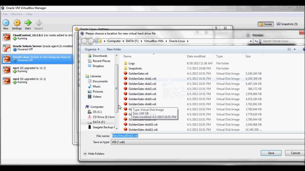 Add New Disk to Virtual Box Machine