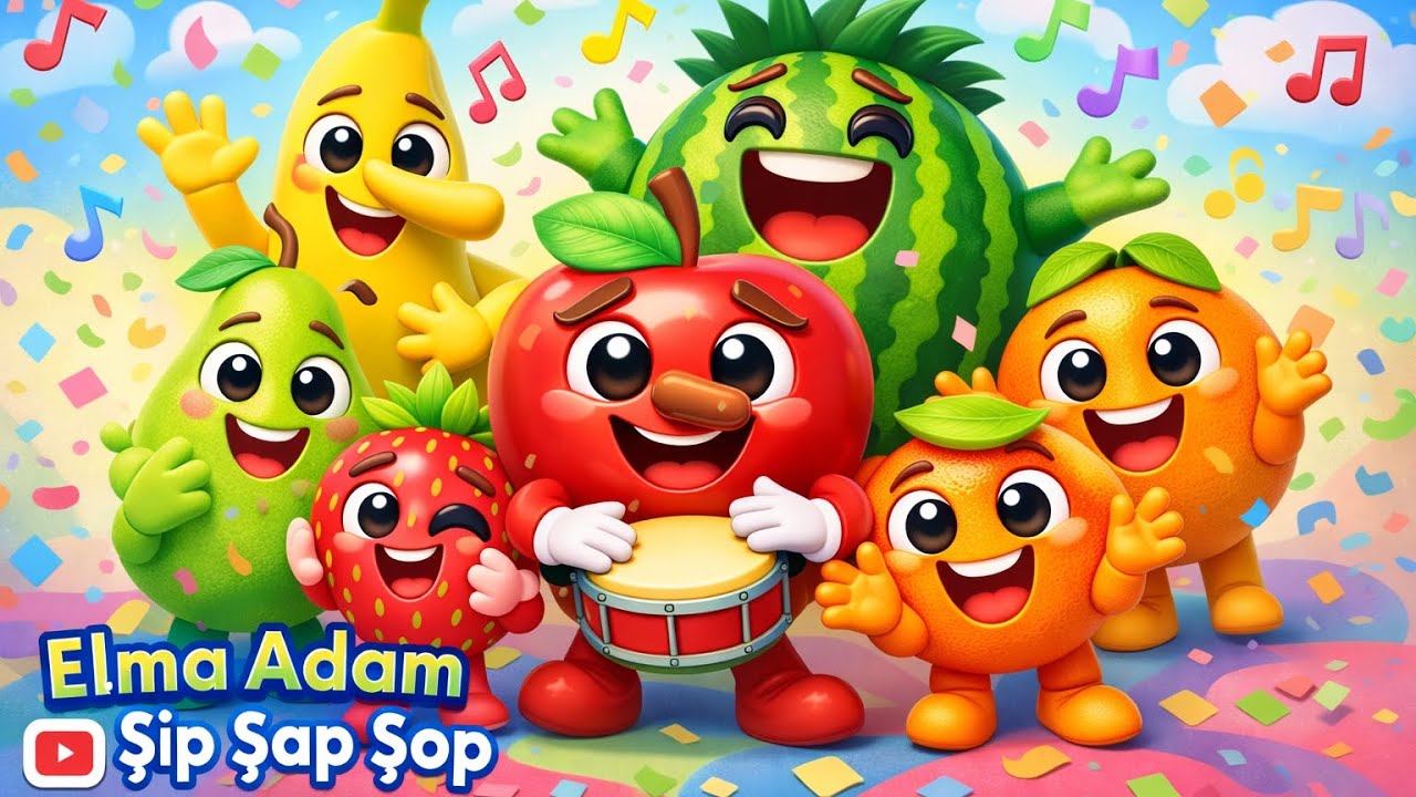 Elma Adam Şip Şap Şop 🍎 | Eğlenceli Meyve Adamlar Çocuk Şarkısı