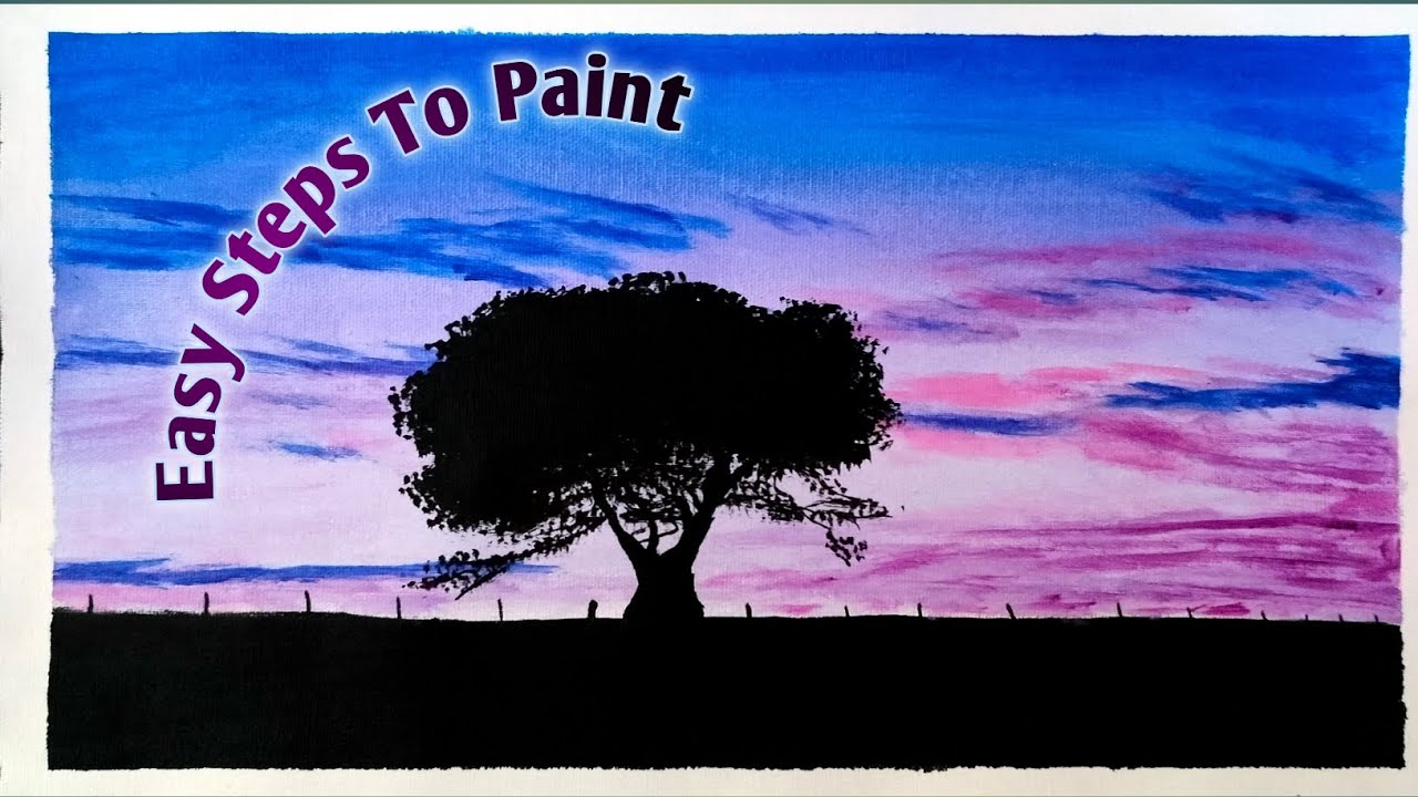 Sunset Over The Lonely Tree Acrylic Painting #tutorial #acrylic #acrylicpainting #sunset 