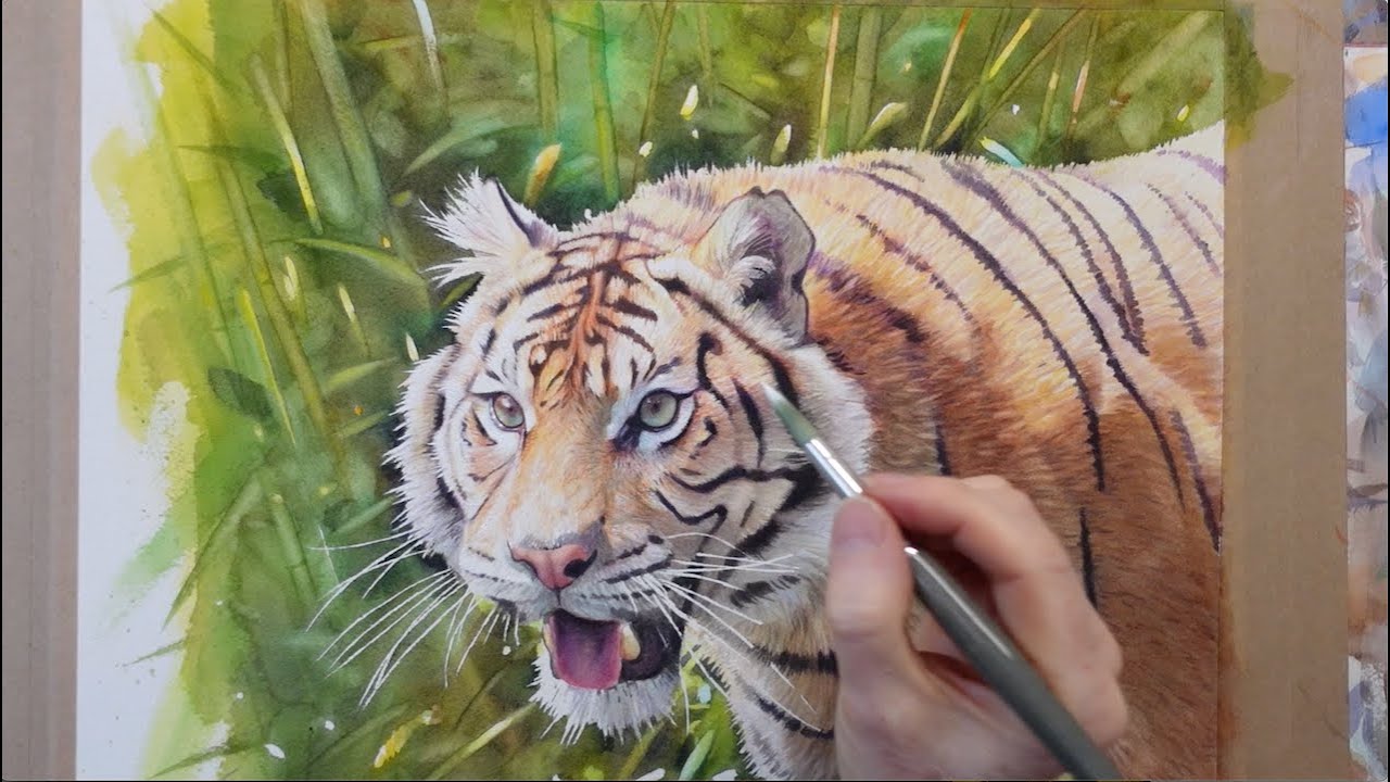 Professional Oil painter tries Watercolour tiger painting. #watercolor #wildlife #painting #art