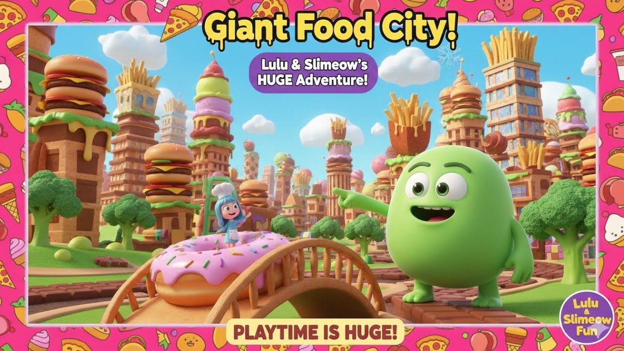 LIVING IN A GIANT FOOD CITY! 🍕 Huge Pizza & Burger Challenge! 🍔🤤 Lulu & Slimo
