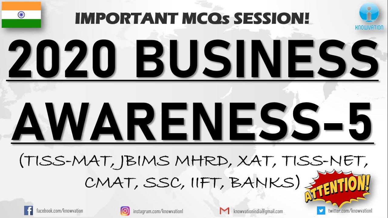 Business Awareness 2020 | Part-5 | TISSMAT, JBIMS MHRD, TISSNET, IIFT, XAT, CMAT, RBI Grade B, Banks