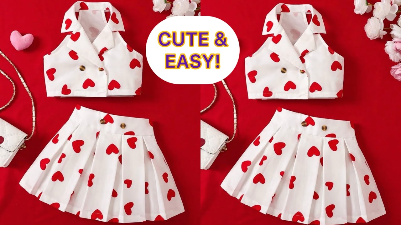 Girls two piece set / Vest top and Pleated Skirt cutting and stitching Tutorial for beginners 