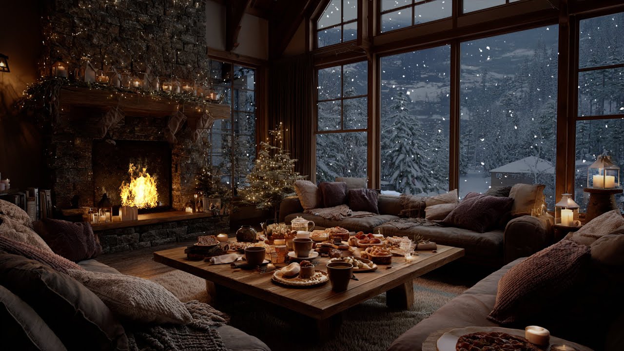 Snow Falling Outside, Fire Sounds Inside ❄️ Winter Ambience for Sleep and Calm