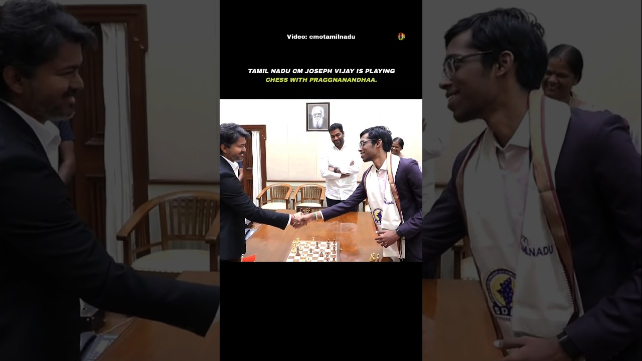 Tamil Nadu CM C. Joseph Vijay is playing chess with Praggnanandhaa.🔥🇮🇳✌️. #pragg #vijay #thalapathi