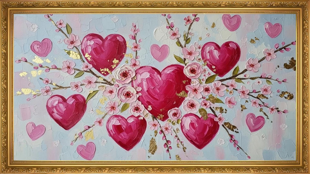 Romantic Hearts | Blossom Flowers 🌸 | Beautiful Love Art for TV Screensaver | 7 Hours