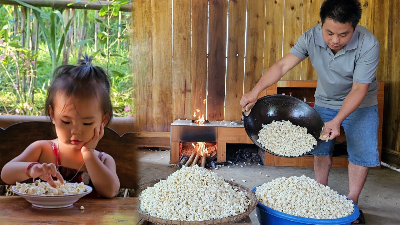 How to make popcorn goes to the market sell-picking up    baby after school /XuanTruong