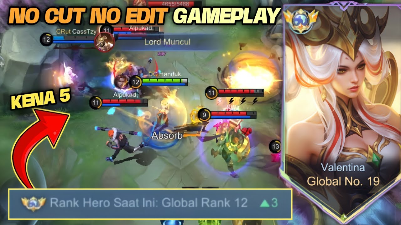 GLOBAL VALENTINA GAMEPLAY TANPA MATI!! NO CUT NO EDIT FULL ROTASI!!! - MOBILE LEGENDS