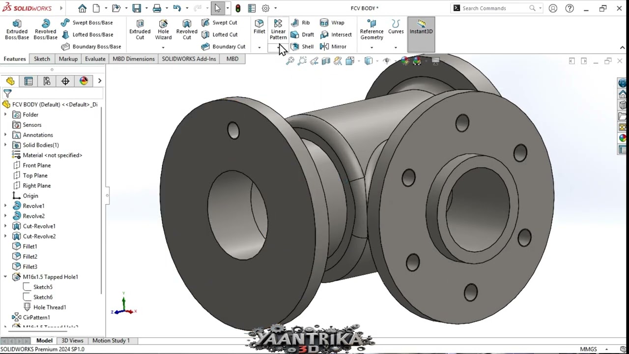 Feed check valve part to assembly in 3D CAD software 