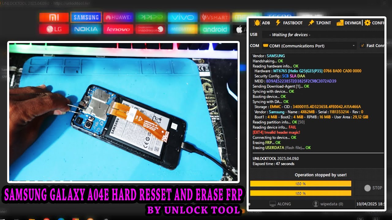 SAMSUNG GALAXY A04E HARD RESET AND ERASE FRP BY UNLOCK TOOL