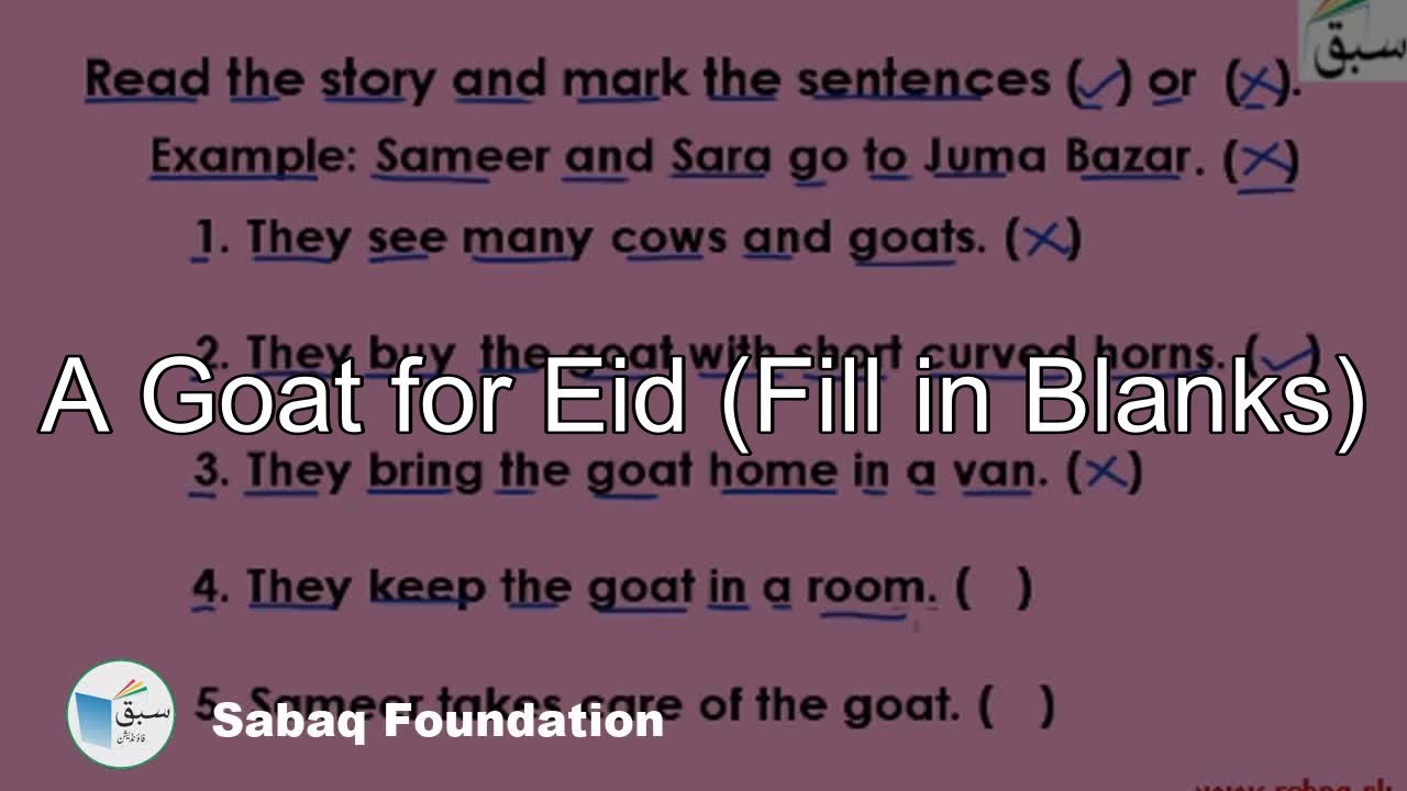 A Goat for Eid (Fill in Blanks), English Lecture | Sabaq.pk