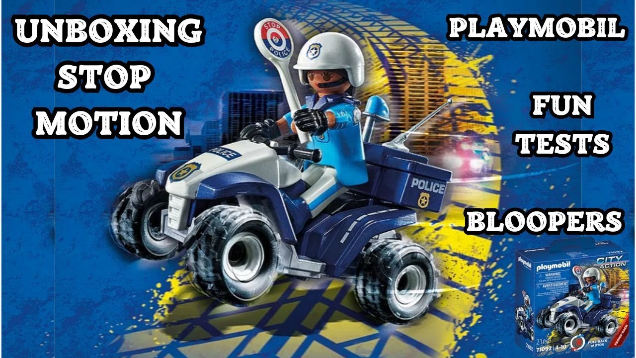 Playmobil Police Quad With Pullback Motor 🚔 Unboxing Stop Motion. Fun Tests & Bloopers.