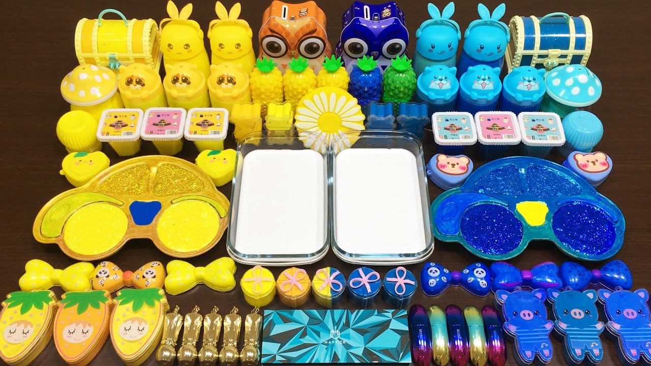 Yellow vs Blue | Mixing Beads and Glitter into Slime ASMR! Satisfying Slime Videos 