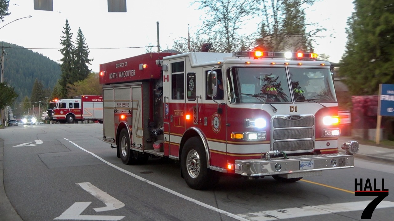 North Vancouver District Fire & Rescue Services - Engine 1, Rescue 1, & Quint 8 Responding