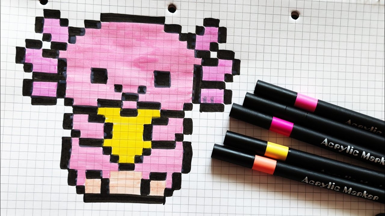 Піксельний аксолотль з Minecraft 🩷 Малюнок по клітинках. Axolotl Pixel Art 🩷 Easy Grid Drawing