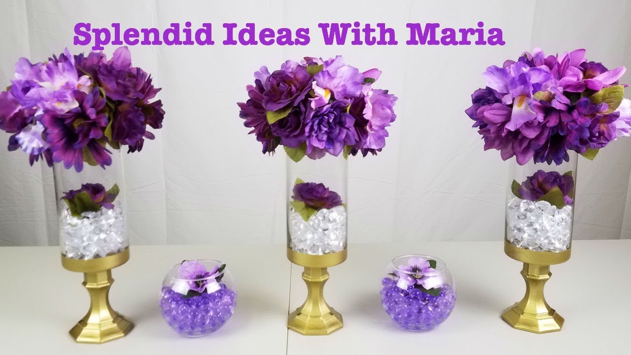 Идеи для украшения центра стола: центральный элемент своими руками из фиолетового и золотого цветов