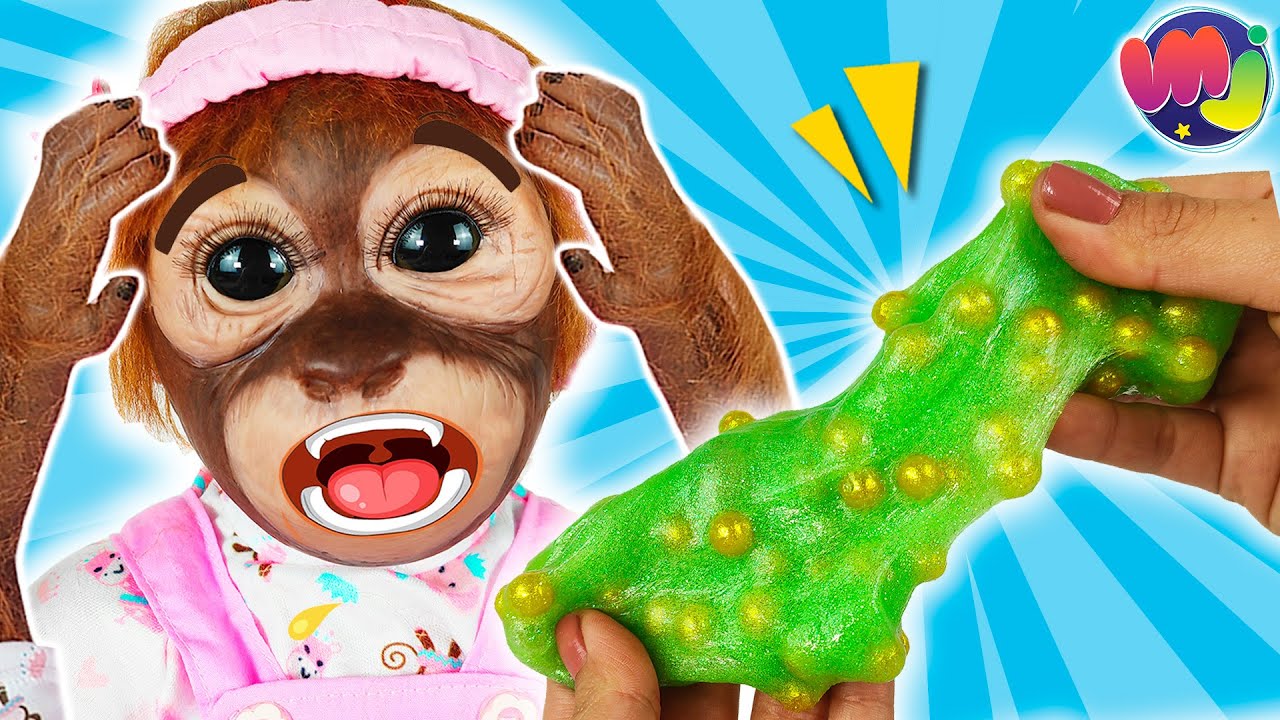 💚  MONO BEB&Eacute; hace SLIME de COLORES 🤪 🌈 C&oacute;mo hacer SLIME sin PEGAMENTO 💧