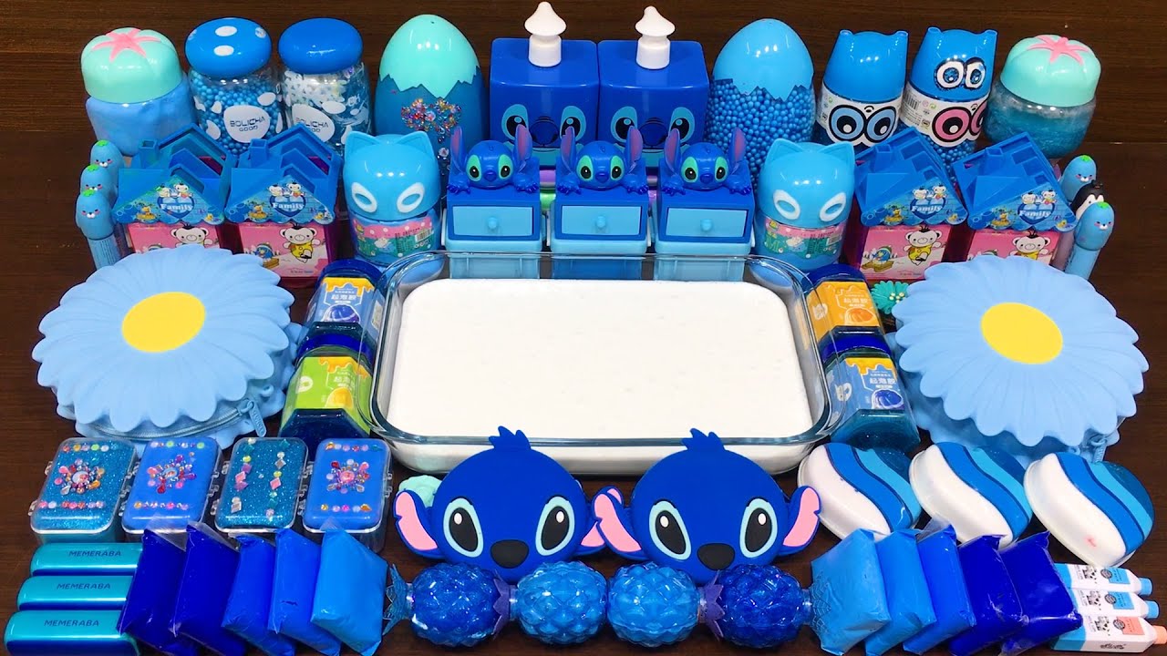 BLUE STITCH Slime! Mixing Random Things into GLOSSY Slime !! Satisfying Slime, ASMR Slime #299