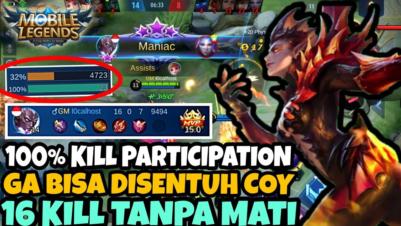 RAJA KARRIE! MAINNYA GILA BANGET GA BISA DISENTUH! 16 KILL TANPA MATI COY - Mobile Legends