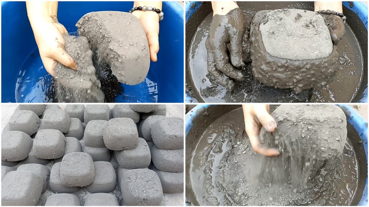 Asmr: Very Soft Silky Dusty Gritty Cement Concrete Blocks Crumbling In Water + Dipping + Mixing🖤