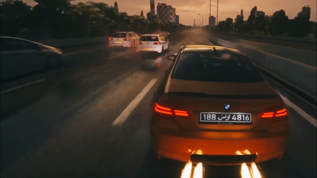 Assetto Corsa Bmw m3 e92 Carzy driving ,overtaking at high speed in a wet road with dense traffic.
