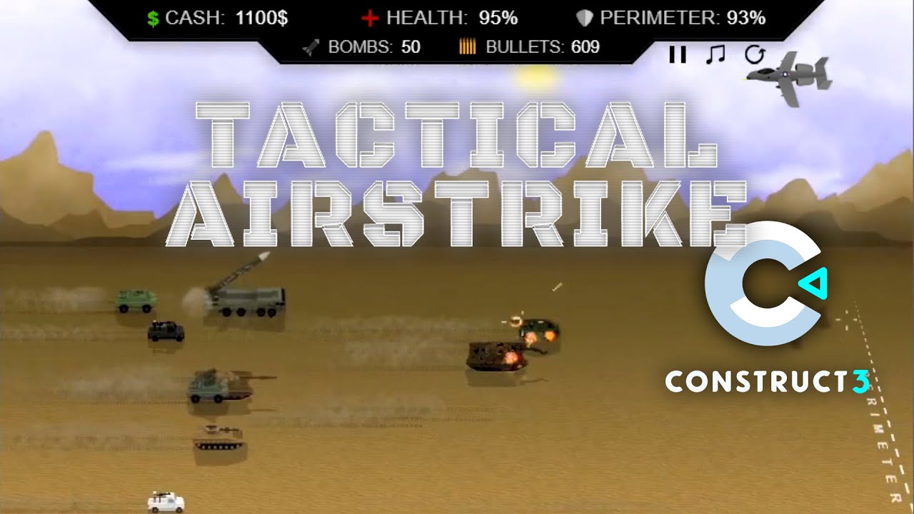 Tactical Airstrike | A-10 Desert storm game in Construct 3 | Demo