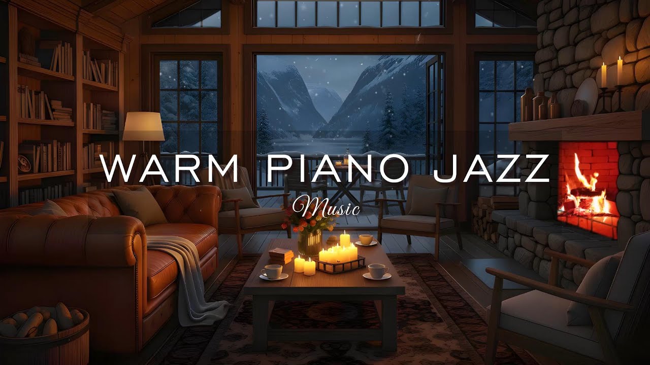 Warm Fireplace Jazz Music ❄️🔥Cozy Winter Cabin Ambience with Smooth Jazz and Gentle Snowfall